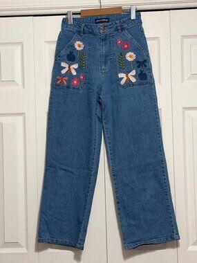Princess Highway "Josie" Embroidered Wide-Leg Jeans – Retro Cottagecore Style